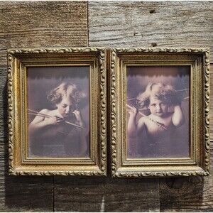 Antique Framed 1897 Cupid Awake & Cupid Asleep by M B Parkinson